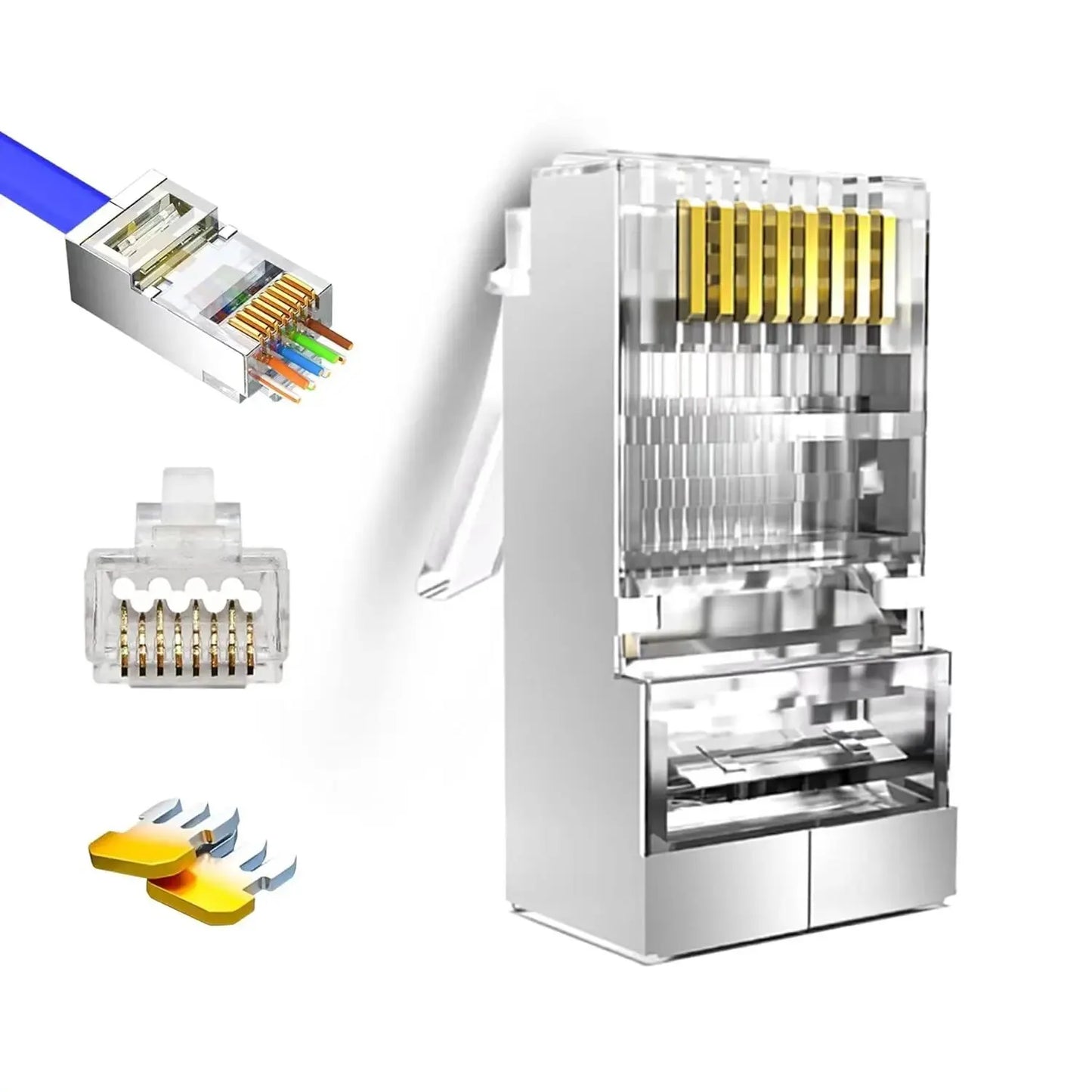 RJ45 Pass Through Connector 23AWG Cat6 Cat5e RJ45 Modulaire Stekkers Vergulde 8P8C RJ45 Uiteinden